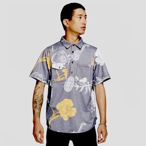 Nike Unisex SB Skateboard Printed Knit Grey Floral Shirt with pockets size Large